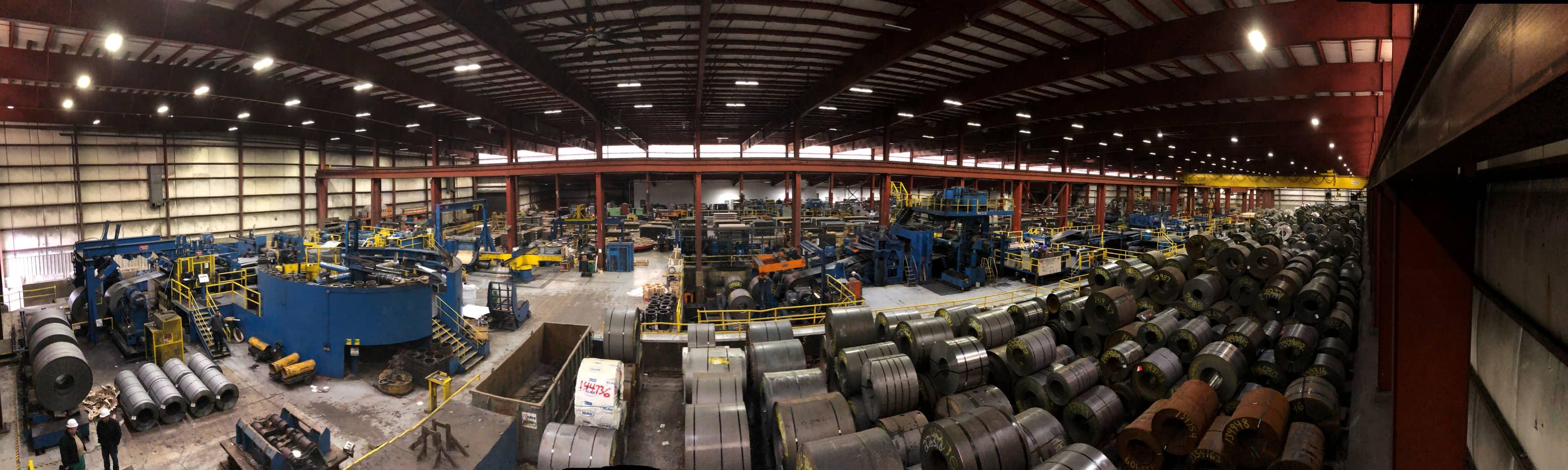 Panoramic view down a production line